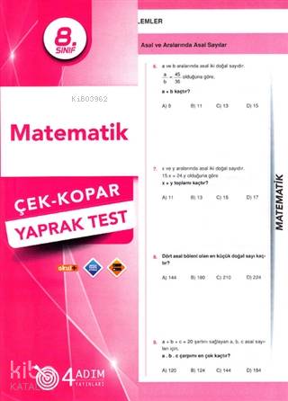 4 Adım - 8. Sınıf Matematik Yaprak Test | Kolektif | Doğru Orantı Yayı