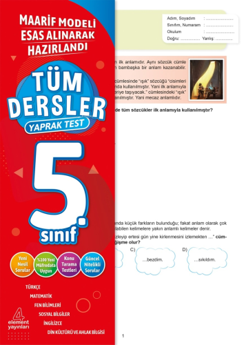 4 Element Tüm Dersler Yaprak Test 5. Sınıf | Yunus Emre Çekiç | 4 Elem