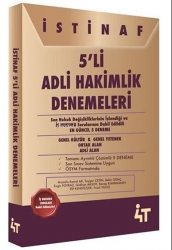 4T İstinaf 5 Li Adli Hakimlik Denemeleri | Kolektif | 4T Yayınevi