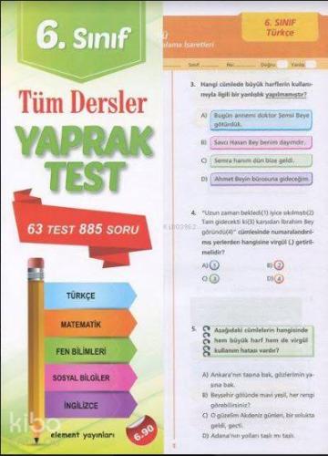 6. Sınıf Tüm Dersler Yaprak Test; 63 Test - 885 Soru | Kolektif | Elem