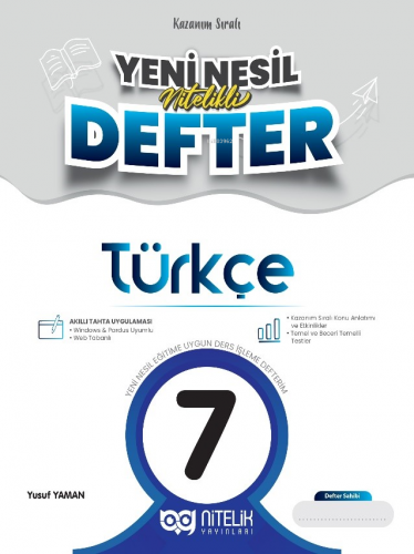 7.Sınıf Türkçe Yeni Nesil Nitelikli Defter | Yusuf Yaman | Nitelik Yay