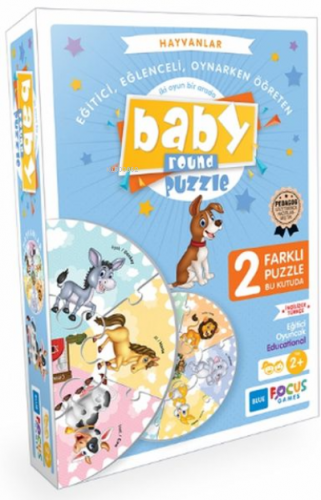 Hayvanlar- Baby Round - Puzzle;14 Parça İngilizce - Türkçe İki Oyun Bi