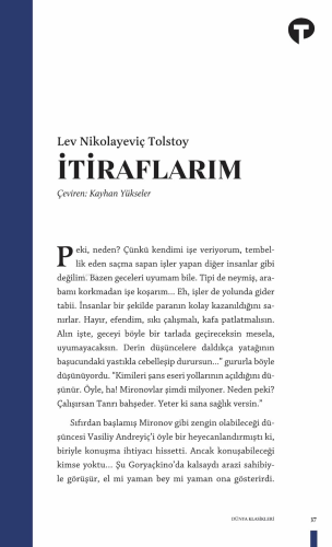 İtiraflarım | Lev Nikolayeviç Tolstoy | Turkuvaz Kitap