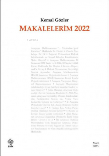 Makalelerim 2022 | Kemal Gözler | Ekin Basım Yayın