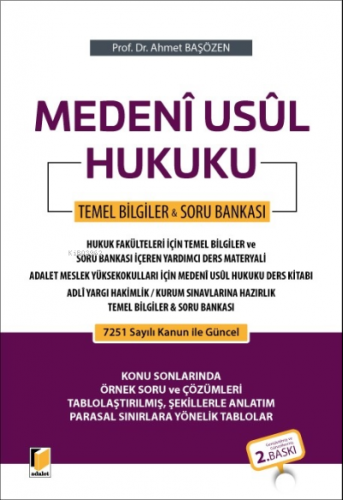 Medeni Usul Hukuku Temel Bilgiler & Soru Bankası | Ahmet Başözen | Ada