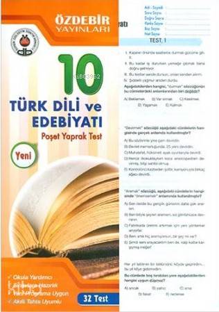 Özdebir 10.Sınıf Poşet Yaprak Test Türk Dili ve Edebiyatı | Kolektif |