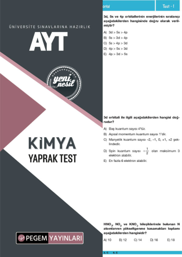 Pegem Akademi Yayıncılık AYT Kimya Yaprak Test | Kolektif | Pegem Akad