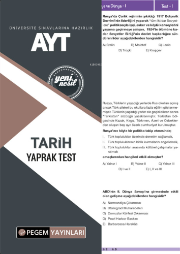 Pegem Akademi Yayıncılık AYT Tarih Yaprak Test | Kolektif | Pegem Akad