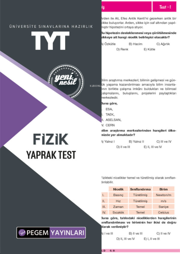 Pegem Akademi Yayıncılık TYT Fizik Yaprak Test | Kolektif | Pegem Akad