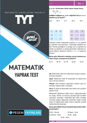 Pegem Akademi Yayıncılık TYT Matematik Yaprak Test | Kolektif | Pegem 