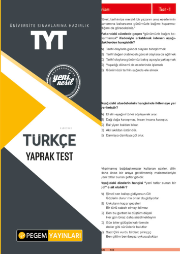 Pegem Akademi Yayıncılık TYT Türkçe Yaprak Test | Kolektif | Pegem Aka