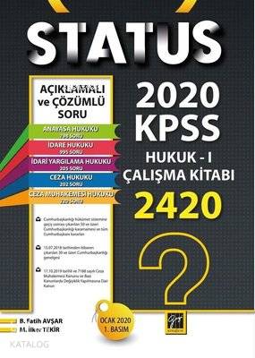 Status 2020 Kpss Hukuk - 1 Çalışma Kitabı | M. İlker Tekir | Gazi Kita