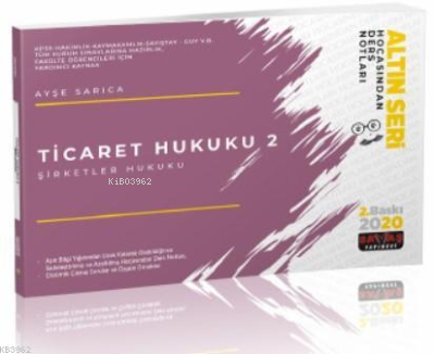 Ticaret Hukuku 2 (Şirketler Hukuku) Hocasından Ders Notları | Ayşe Sar