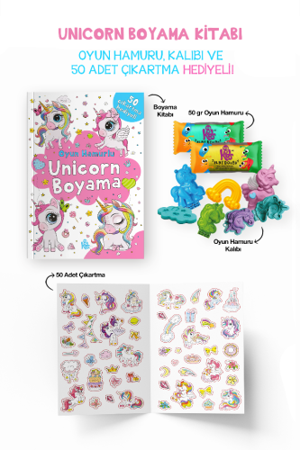 Unicorn Boyama Kitabı - Oyun Hamuru, Oyuncak ve Çıkartma Hediyeli - 3 