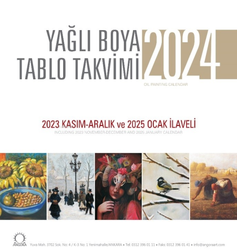 Yağlı Boya Tablo Takvimi 2024 Duvar Takvimi;2023 Kasım - Aralık ve 202